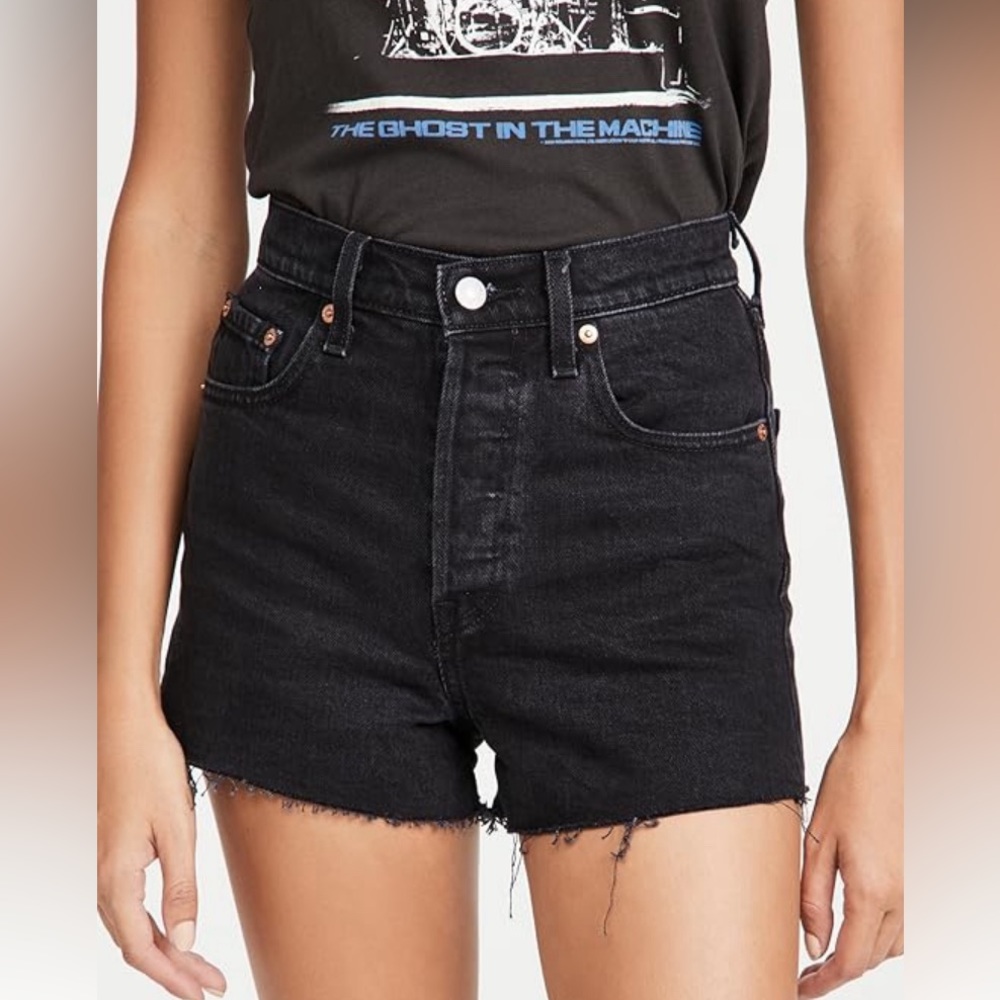 Levi’s high waisted black distressed jean shorts women’s